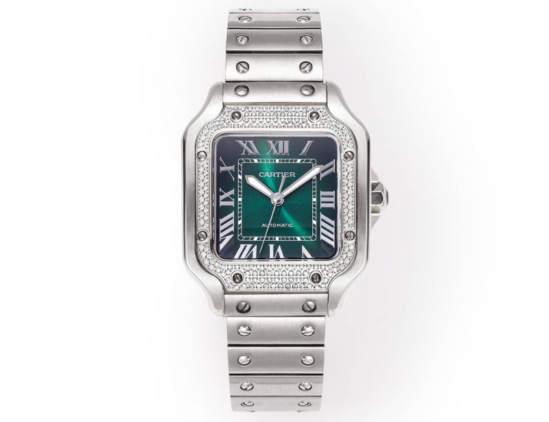 SANTOS LADY 35.1MM STEEL CASE DEEP GREEN DIAL DIAMOND BEZEL