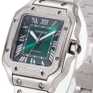 SANTOS LADY 35.1MM STEEL CASE DEEP GREEN DIAL DIAMOND BEZEL