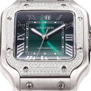 SANTOS LADY 35.1MM STEEL CASE DEEP GREEN DIAL DIAMOND BEZEL