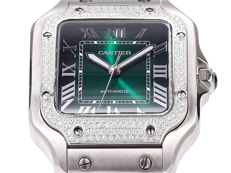 SANTOS LADY 35.1MM STEEL CASE DEEP GREEN DIAL DIAMOND BEZEL