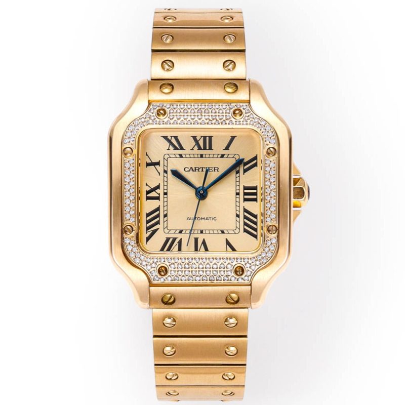 SANTOS LADY 35.1MM GOLD CASE GOLD DIAL DIAMOND BEZEL