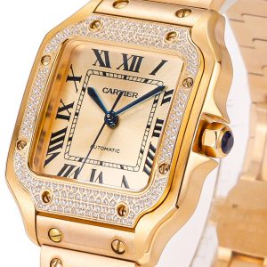 SANTOS LADY 35.1MM GOLD CASE GOLD DIAL DIAMOND BEZEL
