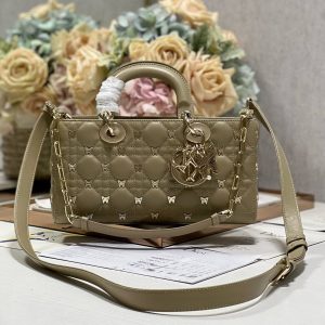 13350630826190839_ce16927e-fa70-43bf-98ad-aa510416f91e MEDIUM LADY D-JOY 26 BUTTERFLY STUD OLIVE LAMBSKIN