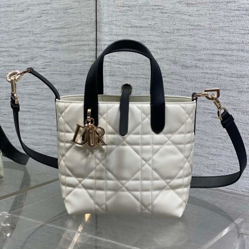 CD Small Toujours Vertical 18cm White and Black Lambskin