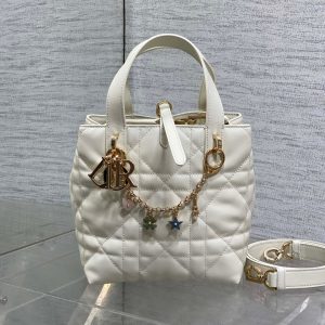 CD Toujours Vertical Small Built-In Lucky Charm Chain 18cm White Lambskin