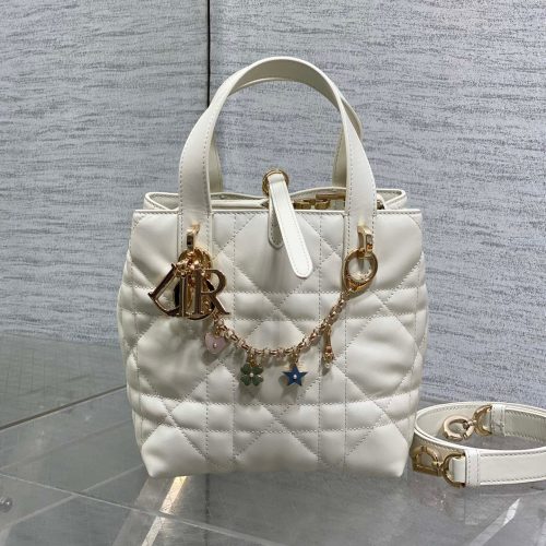 CD Toujours Vertical Small Built-In Lucky Charm Chain 18cm White Lambskin