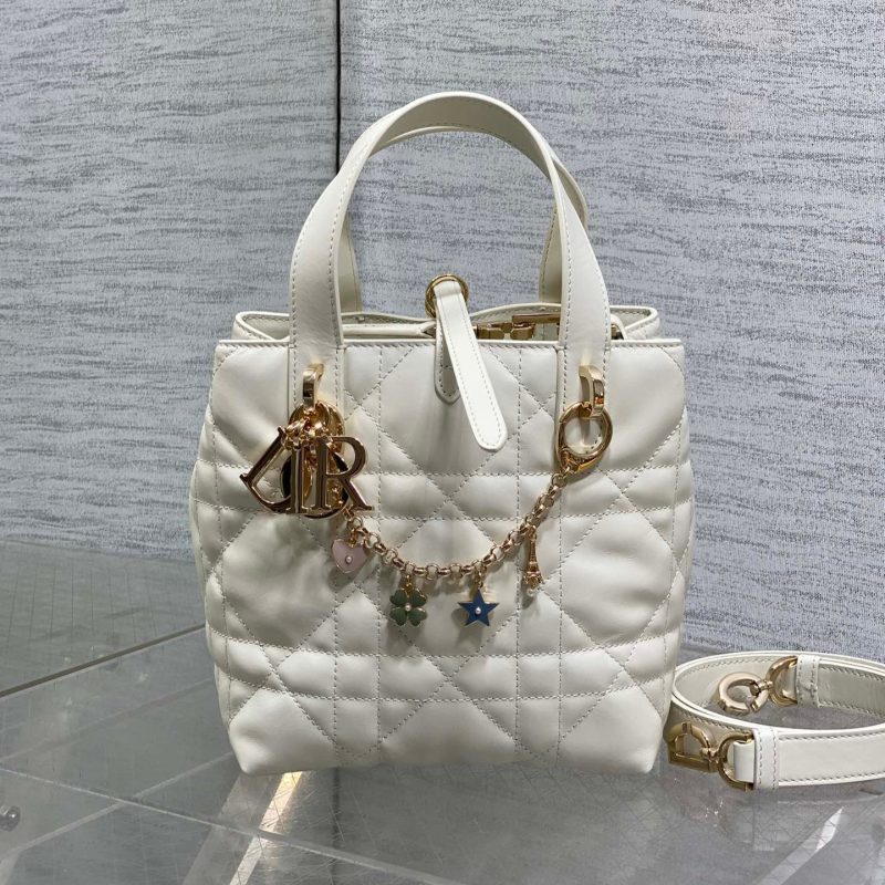 CD Toujours Vertical Small Built-In Lucky Charm Chain 18cm White Lambskin