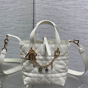 CD Toujours Vertical Small Built-In Lucky Charm Chain 18cm White Lambskin