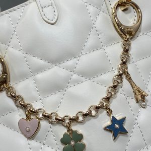 CD Toujours Vertical Small Built-In Lucky Charm Chain 18cm White Lambskin