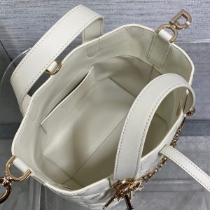 CD Toujours Vertical Small Built-In Lucky Charm Chain 18cm White Lambskin