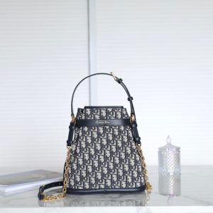 MONTAIGNE MEDIUM 24 BUCKET BAG IN BLUE OBLIQUE JACQUARD CALFSKIN