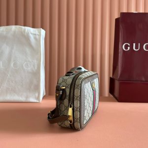 GG Ophidia Small Shoulder Bag 24cm Grey and Brown GG Supreme Canvas