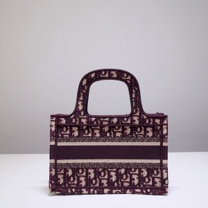 cd mini book tote 23cm burgundy beige embroidery canvas