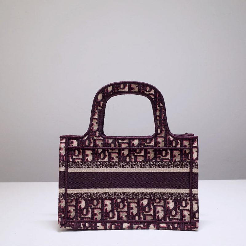 cd mini book tote 23cm burgundy beige embroidery canvas