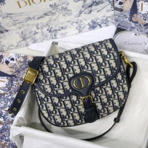 20200614_i1592074598_2784_0_jpg MEDIUM CD BOBBY 22CM BLUE OBLIQUE EMBROIDEDERED CANVAS GOLD HARDWARE