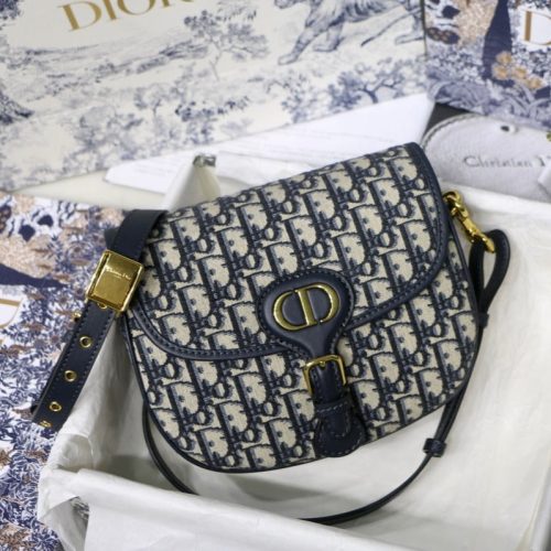 20200614_i1592074598_2784_0_jpg MEDIUM CD BOBBY 22CM BLUE OBLIQUE EMBROIDEDERED CANVAS GOLD HARDWARE