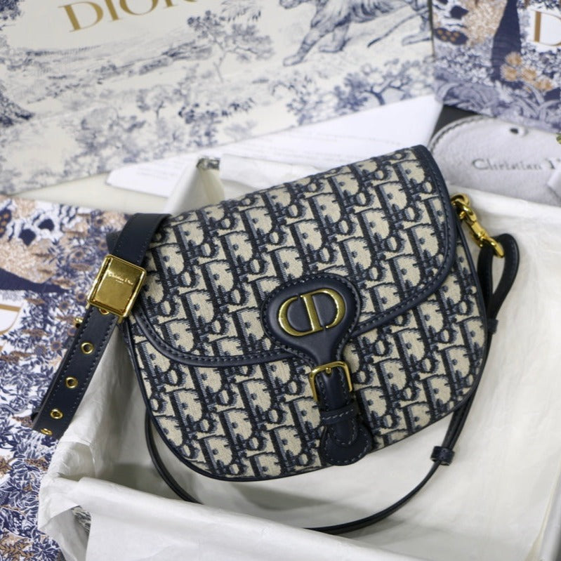 20200614_i1592074598_2784_0_jpg MEDIUM CD BOBBY 22CM BLUE OBLIQUE EMBROIDEDERED CANVAS GOLD HARDWARE