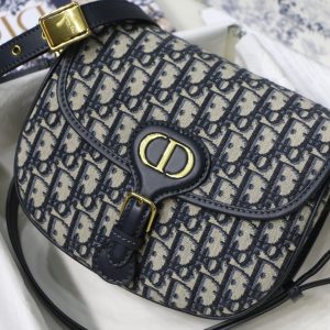 20200614_i1592074598_7309_1_jpg MEDIUM CD BOBBY 22CM BLUE OBLIQUE EMBROIDEDERED CANVAS GOLD HARDWARE