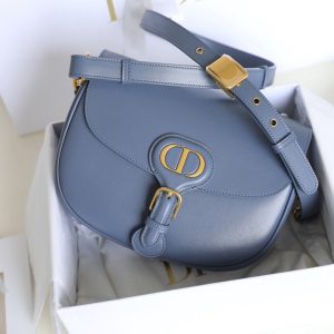 MEDIUM CD BOBBY 22CM BLUE CALFSKIN GOLD HARDWARE