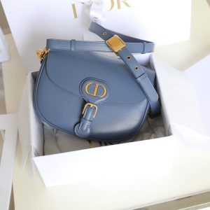 MEDIUM CD BOBBY 22CM BLUE CALFSKIN GOLD HARDWARE