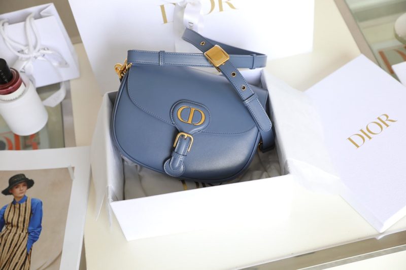 MEDIUM CD BOBBY 22CM BLUE CALFSKIN GOLD HARDWARE