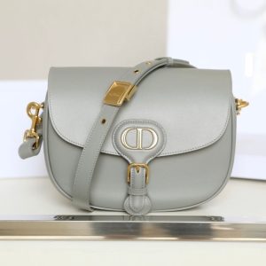 MEDIUM CD BOBBY 22CM DARK GREY CALFSKIN GOLD HARDWARE