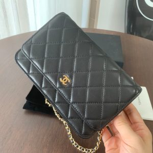 WOC 19CM BLACK LAMBSKIN GOLD HARDWARE