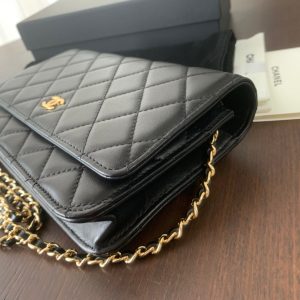 WOC 19CM BLACK LAMBSKIN GOLD HARDWARE