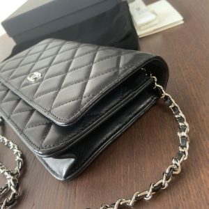 WOC 19CM BLACK LAMBSKIN SILVER HARDWARE