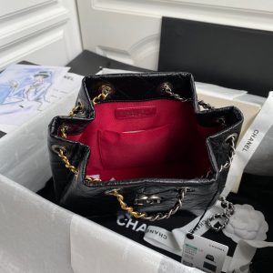 Chanel 2025 Aged Quilted Gabrielle Backpack 24cm Black Calfskin 534712