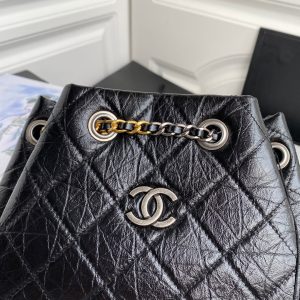Chanel 2025 Aged Quilted Gabrielle Backpack 24cm Black Calfskin 534712