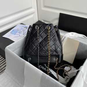 Chanel 2025 Aged Quilted Gabrielle Backpack 24cm Black Calfskin 534712