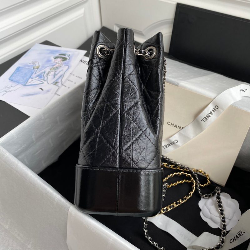 Chanel 2025 Aged Quilted Gabrielle Backpack 24cm Black Calfskin 534712