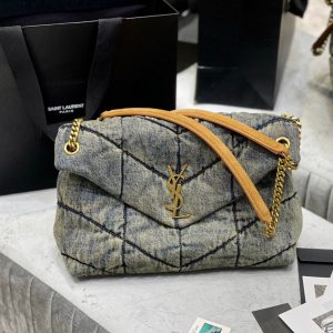 LOULOU PUFFER MEDIUM 35CM RODEO BLUE SUEDE DENIM