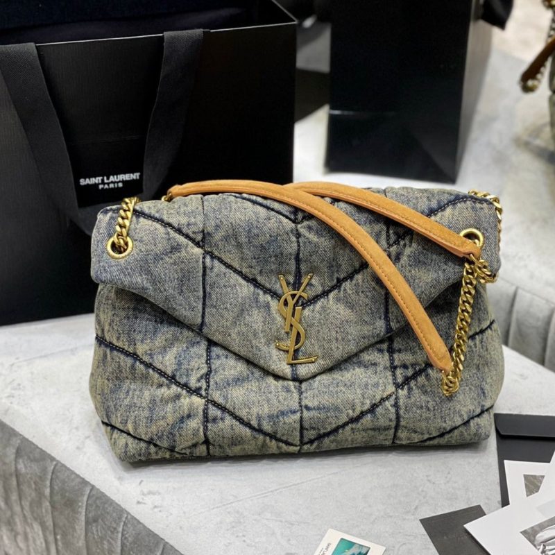 LOULOU PUFFER MEDIUM 35CM RODEO BLUE SUEDE DENIM