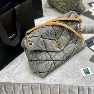 LOULOU PUFFER MEDIUM 35CM RODEO BLUE SUEDE DENIM