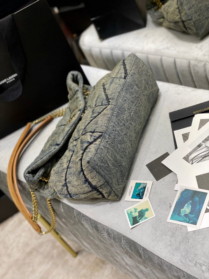 LOULOU PUFFER MEDIUM 35CM RODEO BLUE SUEDE DENIM