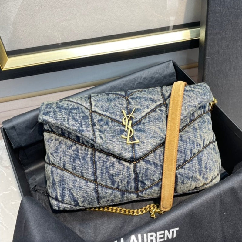 LOULOU PUFFER MINI 23 RODEO BLUE SUEDE DENIM