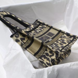 cd mini book tote 23cm leopard embroidery canvas