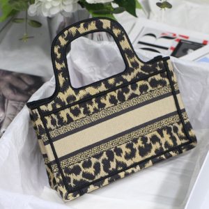 cd mini book tote 23cm leopard embroidery canvas