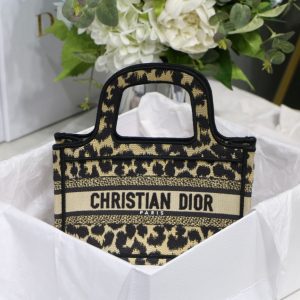 cd mini book tote 23cm leopard embroidery canvas