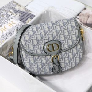 MEDIUM CD BOBBY 22CM GREY OBLIQUE CANVAS GOLD HARDWARE