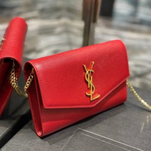 UPTOWN CHAIN WALLET 19 RED GRAINED CALFSKIN