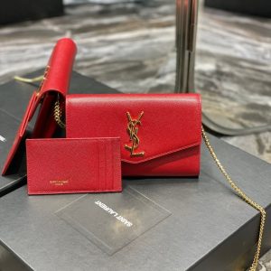 UPTOWN CHAIN WALLET 19 RED GRAINED CALFSKIN