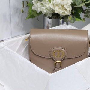 MEDIUM CD BOBBY 22CM DARK BROWN CALFSKIN GOLD HARDWARE