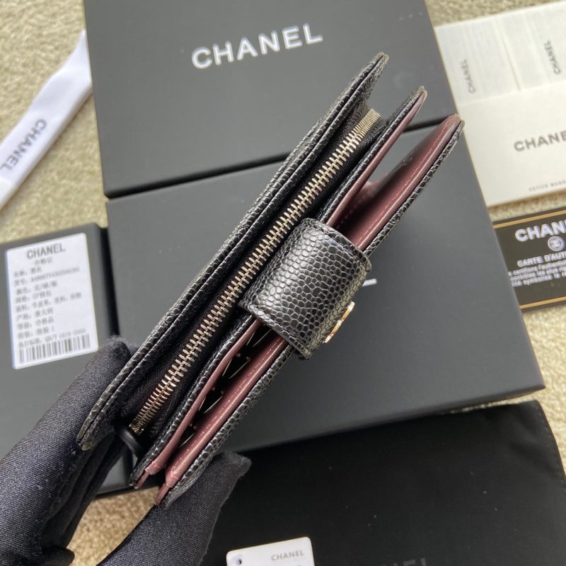 CC A48667 Zip Pocket Wallet Black Caviar Sliver Steel 229760