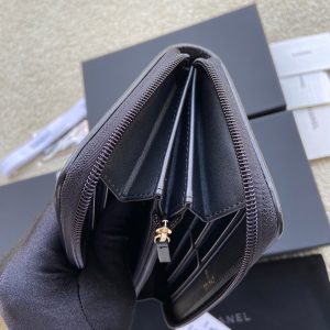 CC Gold Buckle Boy Zipper Coin Wallet Black Sheepskin 229737