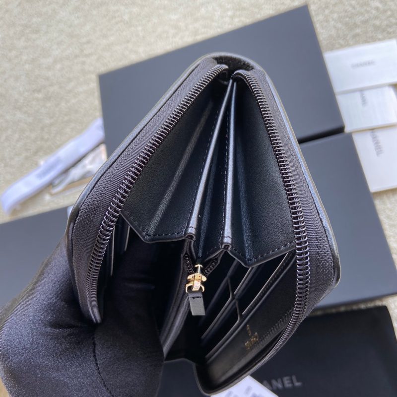 CC Gold Buckle Boy Zipper Coin Wallet Black Sheepskin 229737