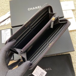 CC Gold Buckle Boy Zipper Coin Wallet Black Sheepskin 229737