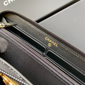 CC Gold Buckle Boy Zipper Coin Wallet Black Sheepskin 229737